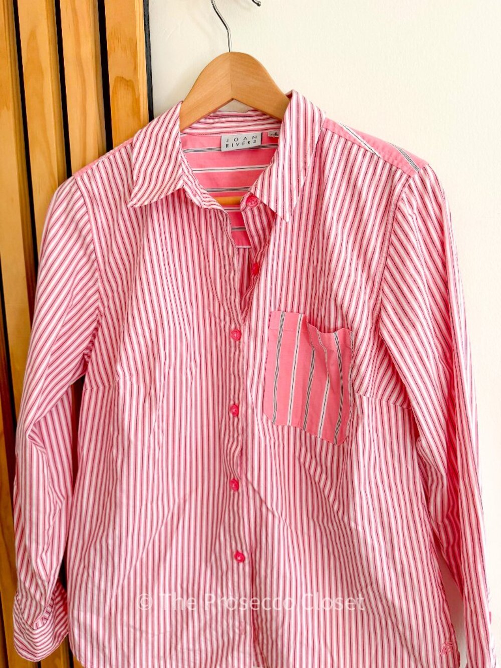 90s Joan Rivers Pink & White Striped Oversized Button Down Shirt (S)